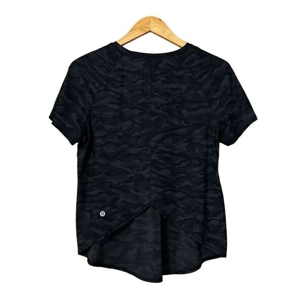 Lululemon Rise and Run Short Sleeve Camo Print Deep Coal Black - Picture 2 of 10